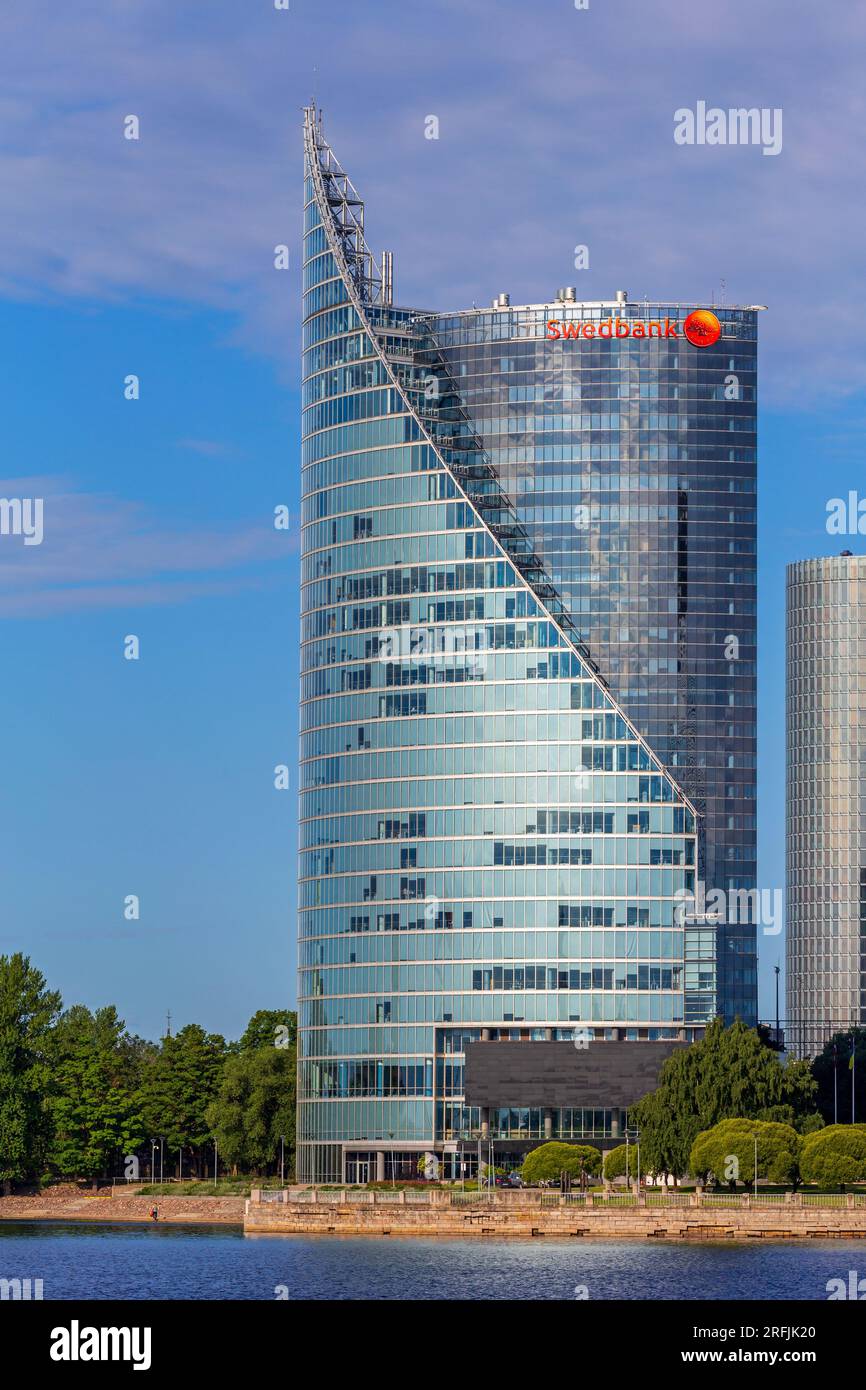 Swedbank, fiume Daugava, riga, Lettonia, Europa Foto Stock