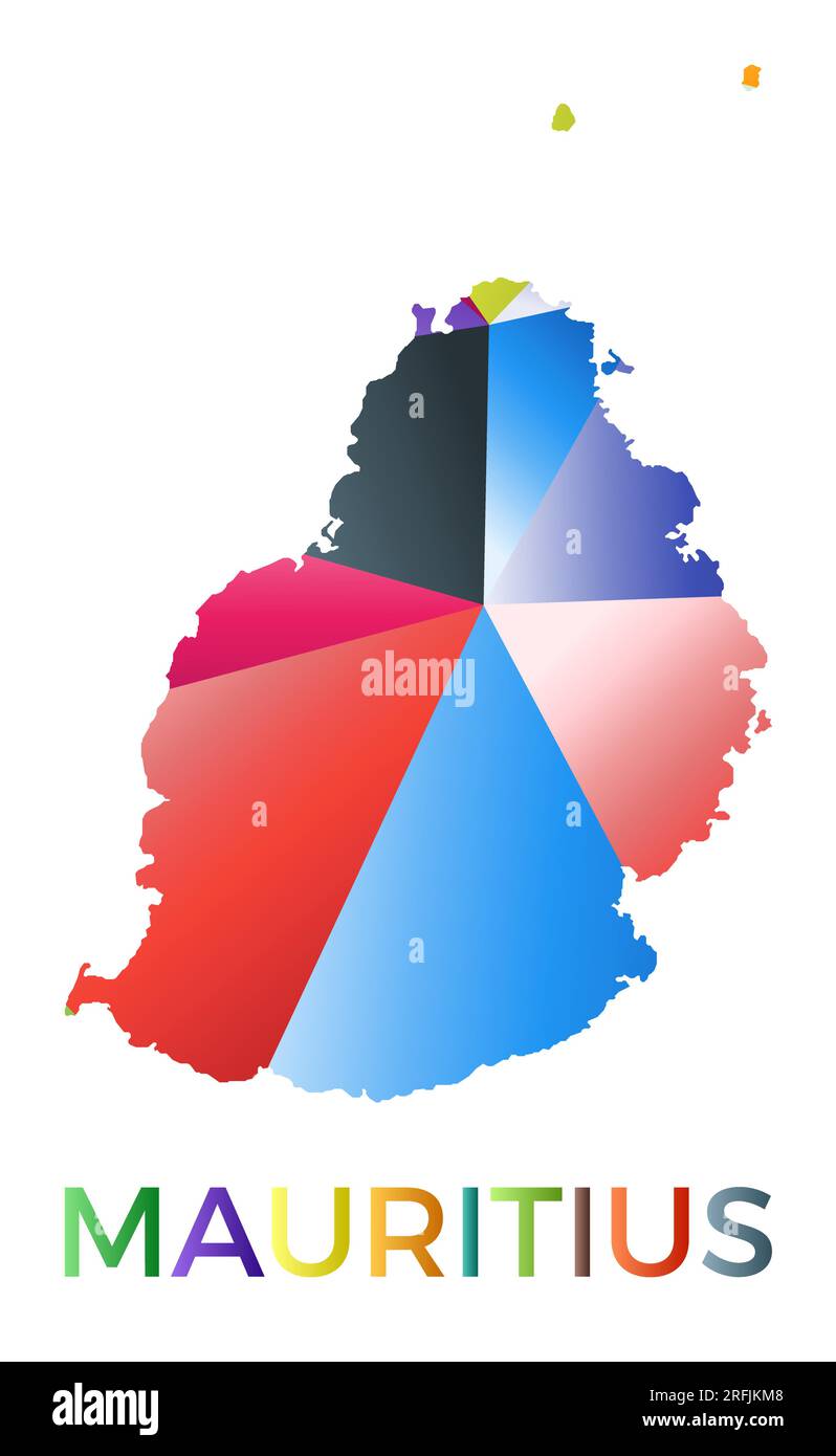 Forma Mauritius dai colori vivaci. Logo dell'isola in stile geometrico multicolore. Design moderno e alla moda. Illustrazione vettoriale creativa. Illustrazione Vettoriale