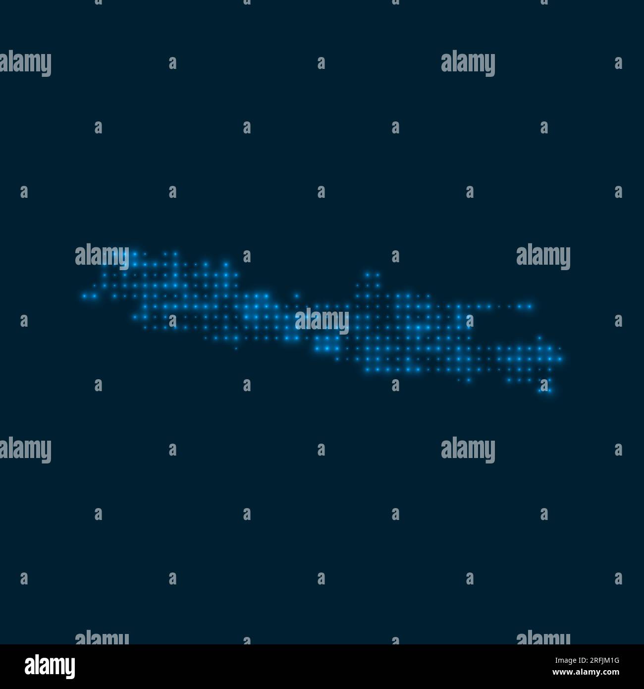 Mappa luminosa a punti Java. Forma dell'isola con lampadine blu luminose. Illustrazione vettoriale. Illustrazione Vettoriale