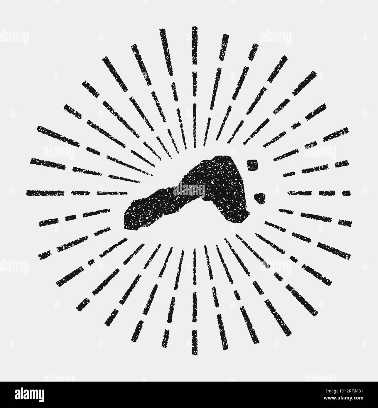 Mappa vintage di Ko Lipe. Scoppia il sole intorno all'isola. Forma Ko Lipe nera con raggi del sole su sfondo bianco. Illustrazione vettoriale. Illustrazione Vettoriale