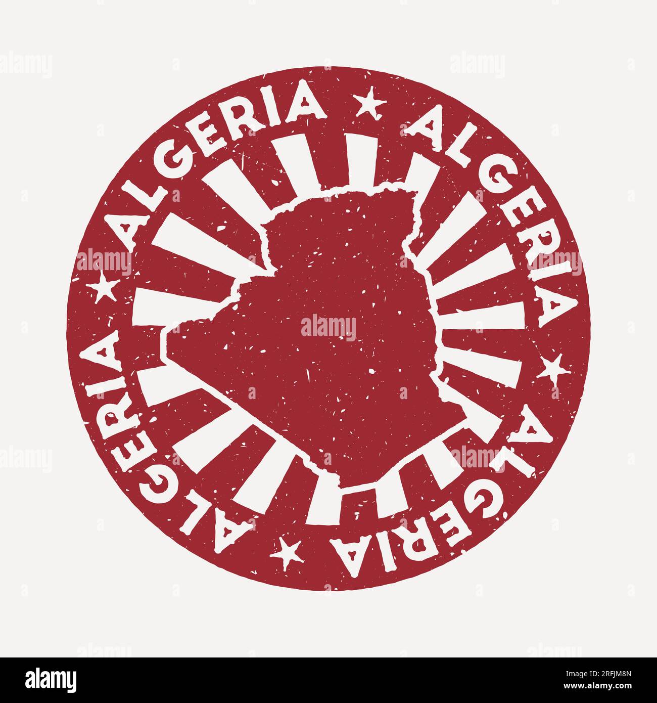 Francobollo Algeria. Timbro rosso da viaggio con la mappa del paese, illustrazione vettoriale. Illustrazione Vettoriale