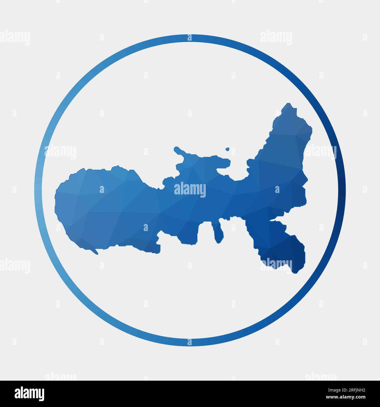 Icona Elba. Mappa poligonale dell'isola nell'anello gradiente. Segno rotondo basso Poly Elba. Illustrazione vettoriale. Illustrazione Vettoriale