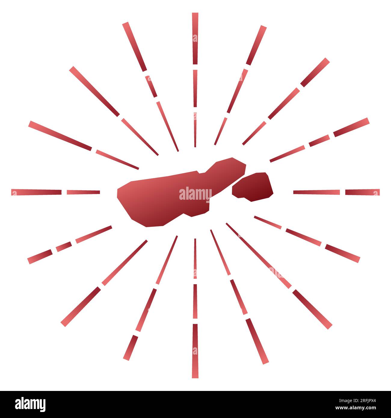 L'isola madre de Dios è soleggiata in pendenza. Mappa dei bordi con raggi stellari colorati. Illustrazione Vettoriale