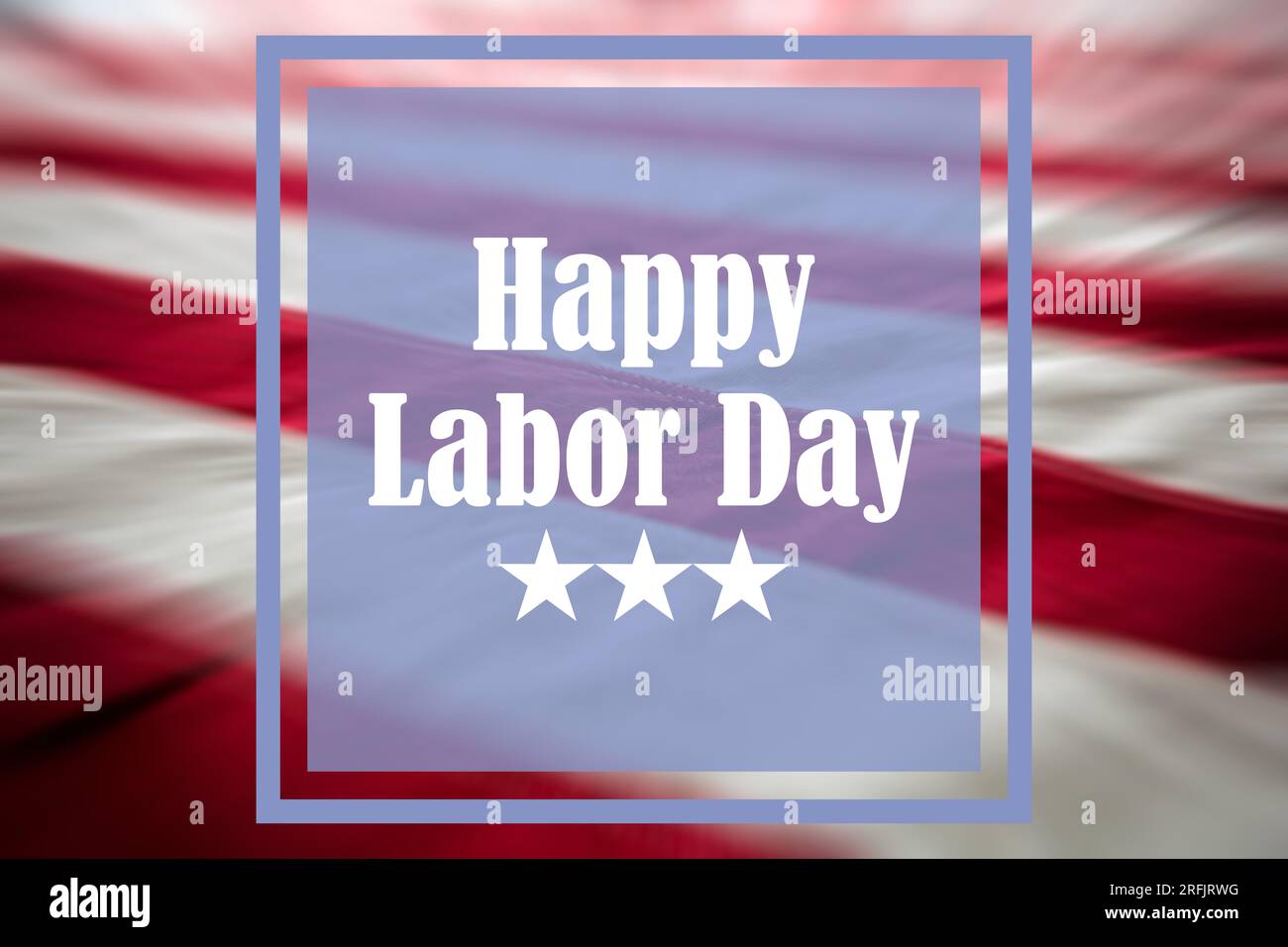Testo della festa del lavoro sullo sfondo della bandiera americana, celebrazione della festa del lavoro Foto Stock
