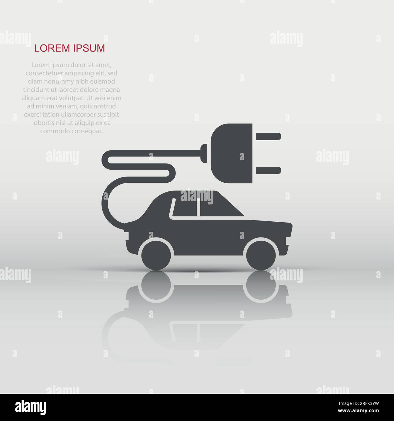 Icona auto elettrica in stile piatto. Illustrazione vettoriale elettro automatica su sfondo bianco isolato. Concetto di business del trasporto ecologico. Illustrazione Vettoriale