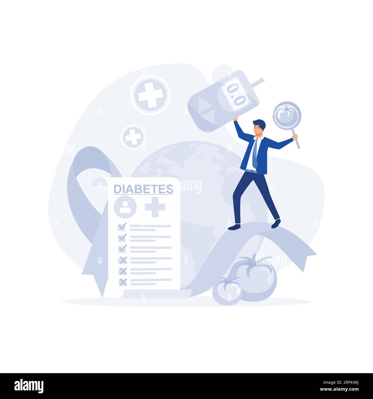 Concetto di diabete della medicina. Giornata mondiale del diabete, illustrazione moderna del vettore piatto Illustrazione Vettoriale