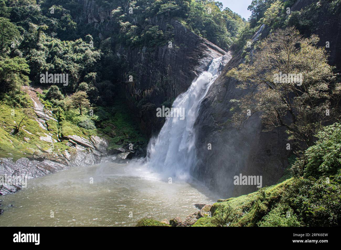 Una vista di una famosa cascata, Dunhinda Falls, a Badulla, Sri Lanka Foto Stock