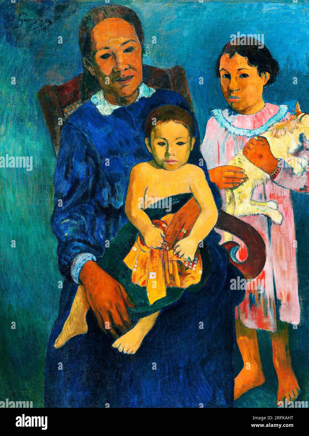 Donna polinesiana con figli di Paul Gauguin. Originale dall'Art Institute of Chicago. Foto Stock