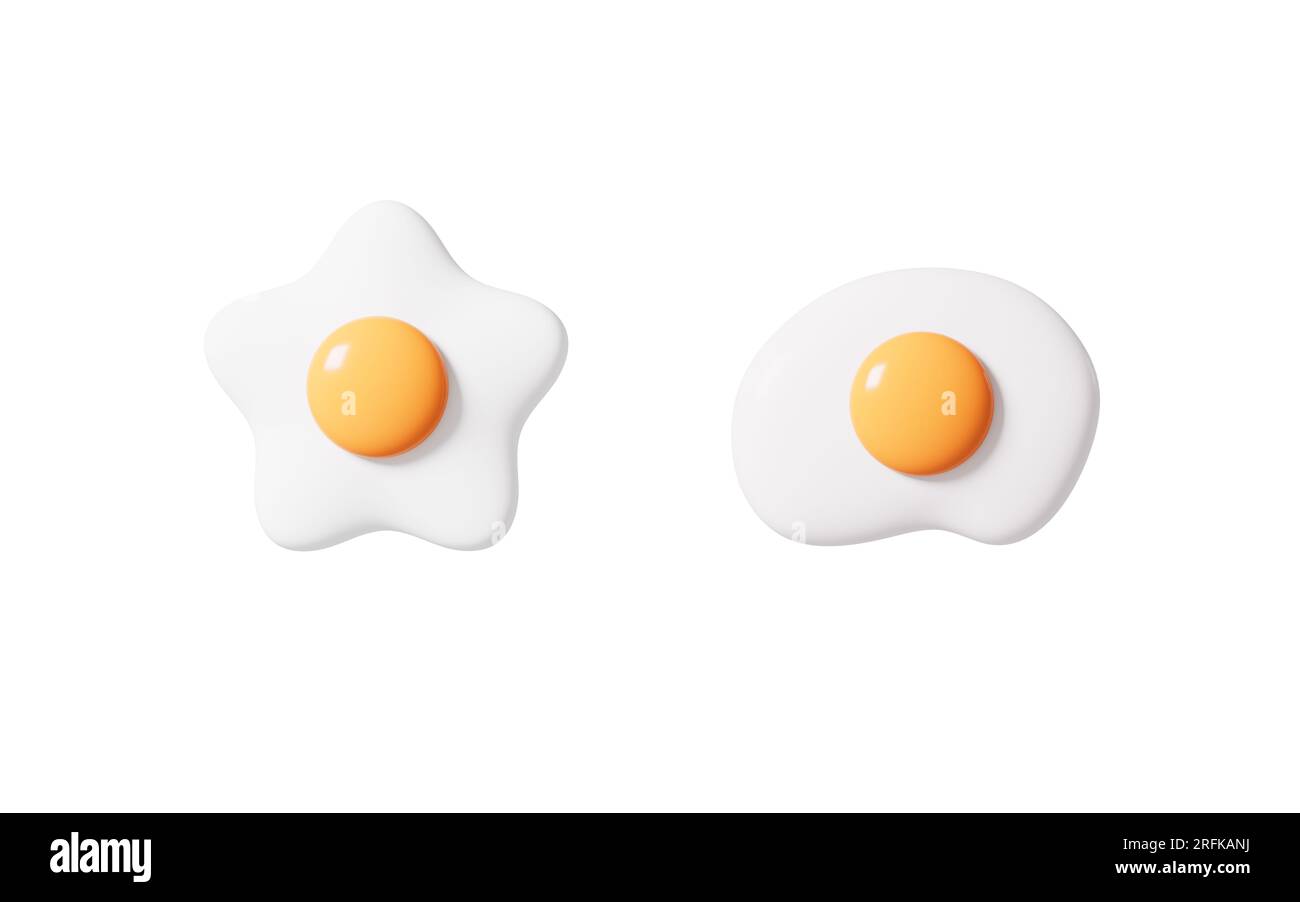 Modello di uovo fritto per cartoni animati, rendering 3D. Disegno digitale. Foto Stock