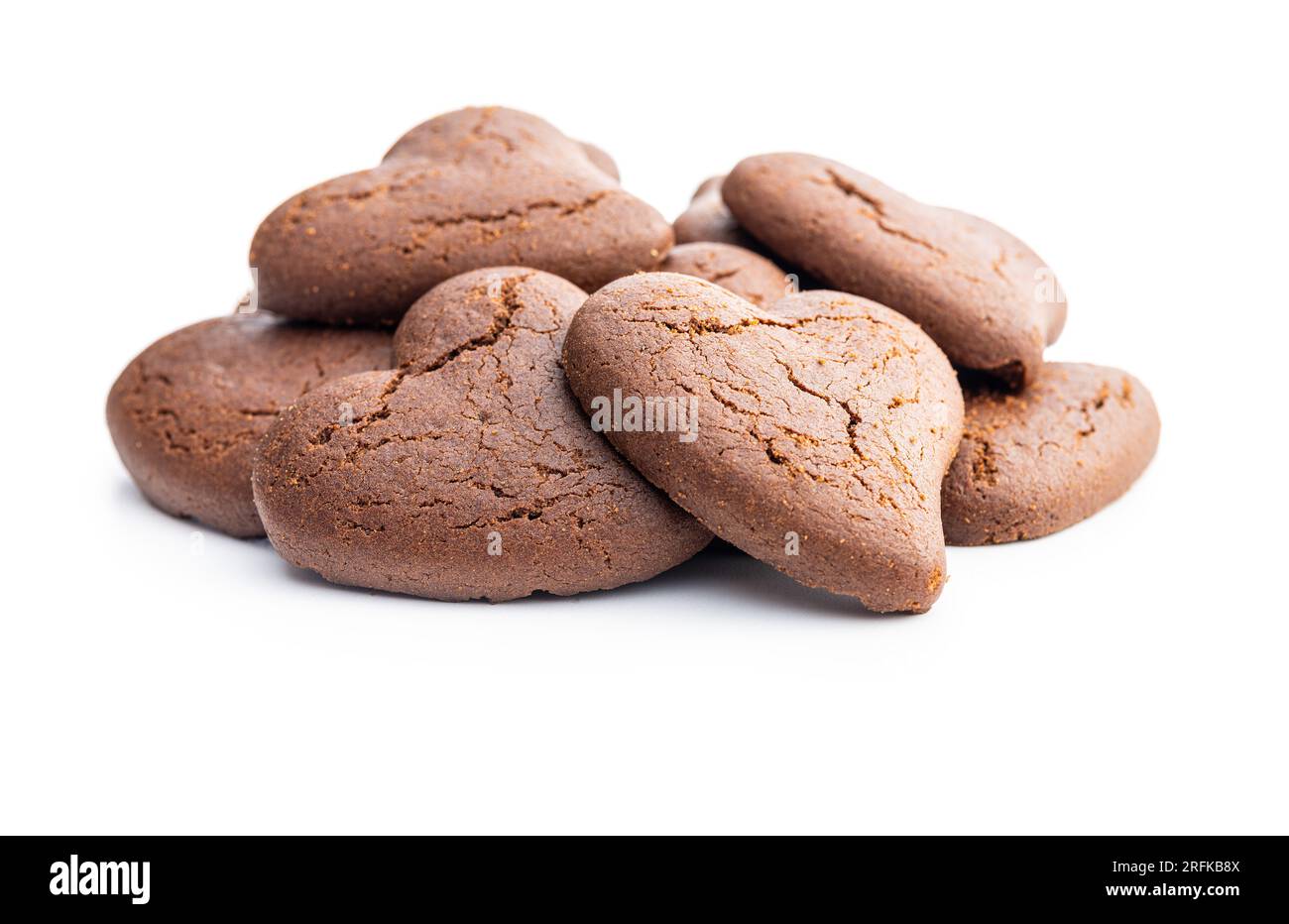 Biscotti a forma di cuore isolati sullo sfondo bianco. Foto Stock