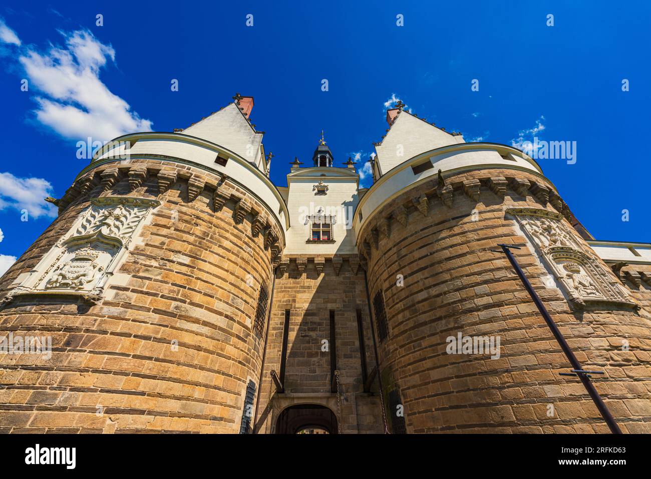 Vista dell'ingresso al Castello dei Duchi di Bretagna a Nantes in Francia Foto Stock