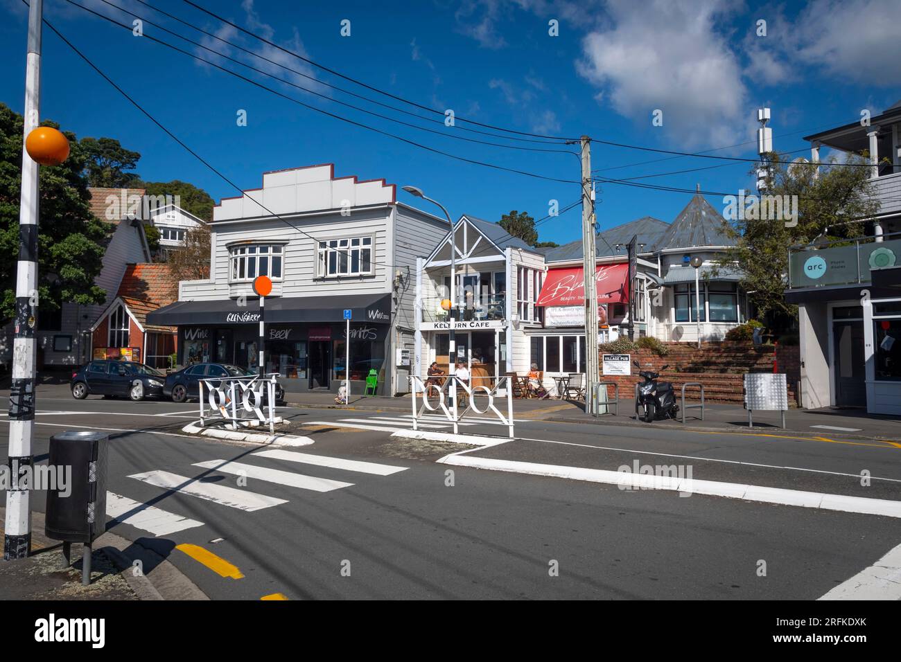 Centro commerciale suburbano, Kelburn, Wellington, North Island, nuova Zelanda Foto Stock