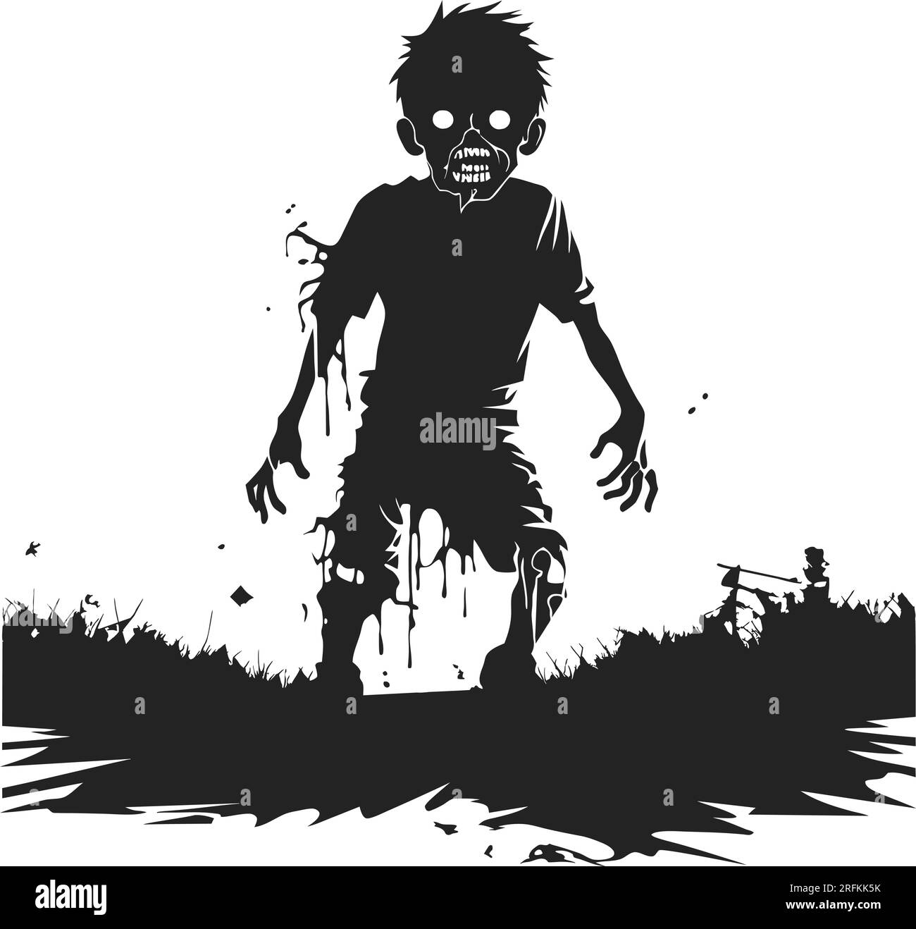 zombie vettoriale che esce dalla tomba. zombie in piedi e alzare le mani. illustrazione vettoriale zombie in piedi su sfondo bianco Illustrazione Vettoriale