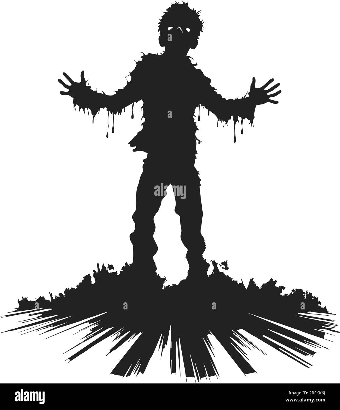 zombie vettoriale che esce dalla tomba. zombie in piedi e alzare le mani. illustrazione vettoriale zombie in piedi su sfondo bianco Illustrazione Vettoriale