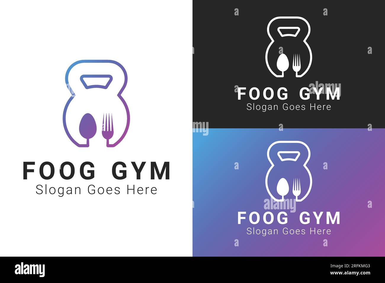 Logo Food Gym Design Fork and Spoon Gym Weight Logotype Illustrazione Vettoriale