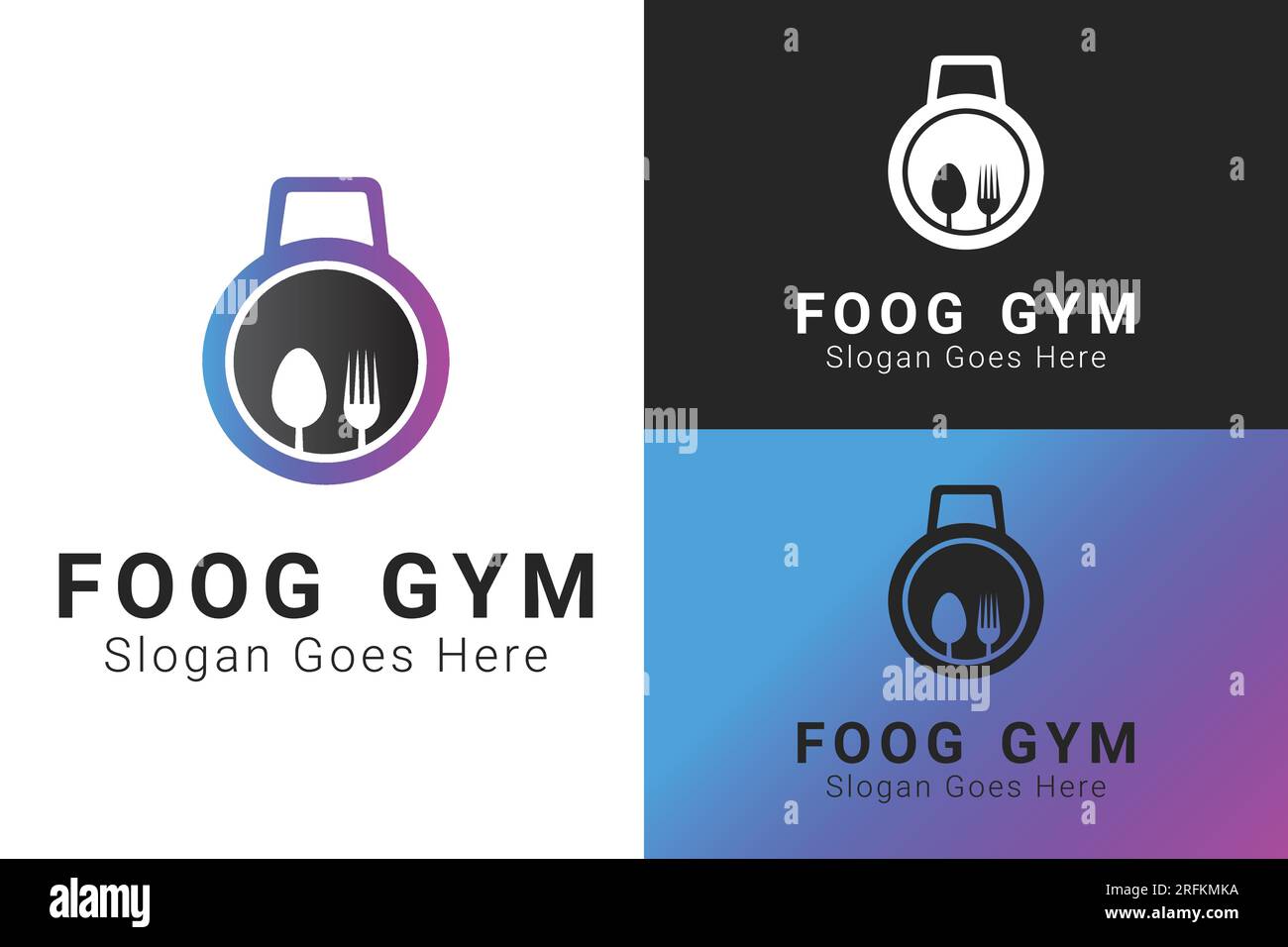 Logo Food Gym Design Fork and Spoon Gym Weight Logotype Illustrazione Vettoriale