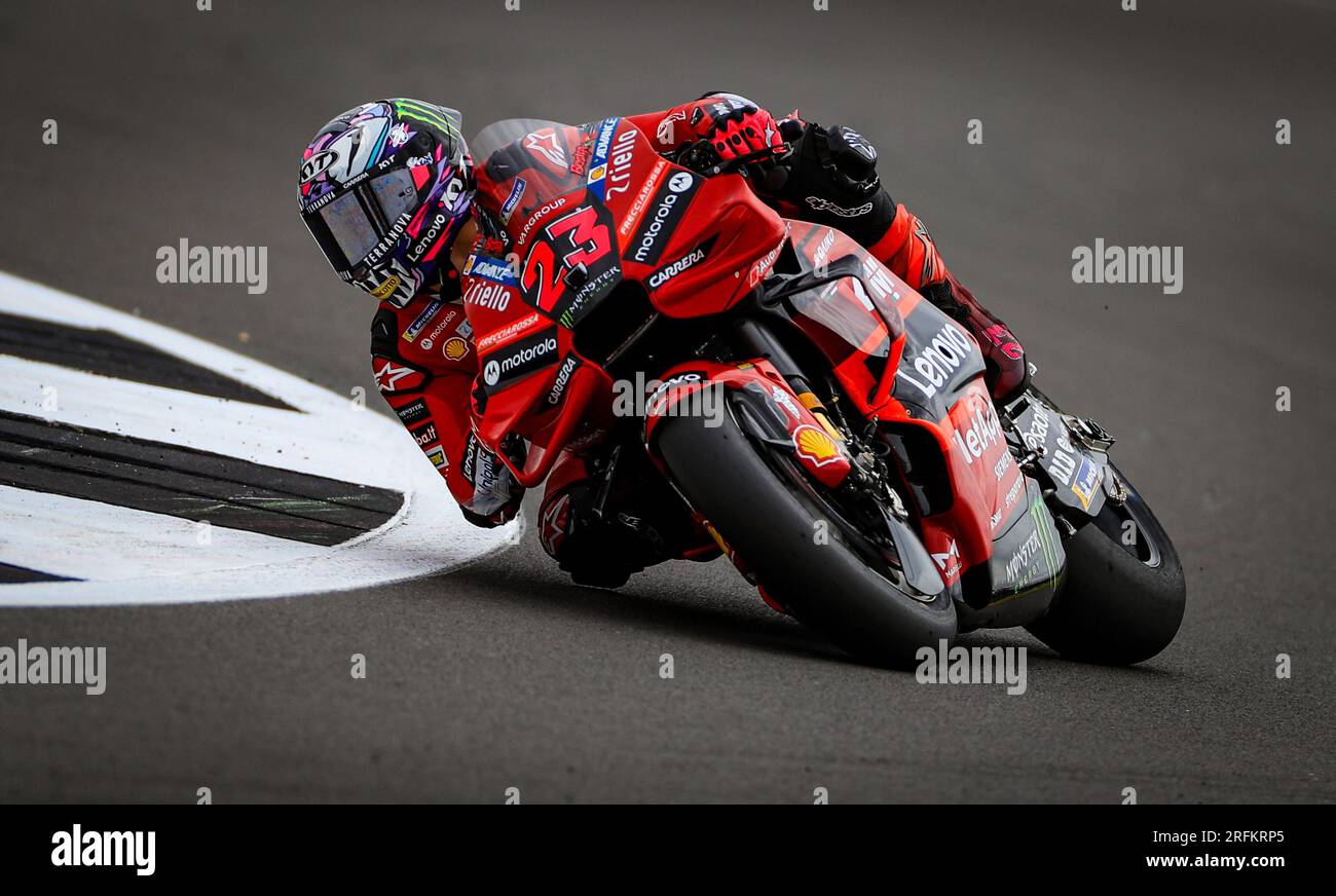 Enea Bastianini di Ducati Lenovo durante le prove libere uno davanti al Monster Energy British Grand Prix 2023 a Silverstone, Towcester. Data immagine: Venerdì 4 agosto 2023. Foto Stock