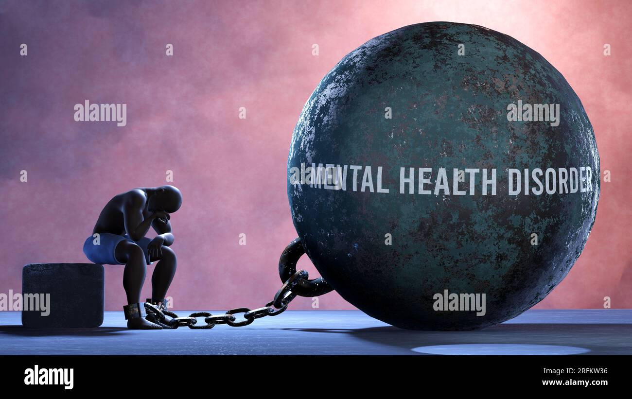 Disturbo di salute mentale - una metafora che mostra la lotta umana con disturbo di salute mentale.,illustrazione 3d. Foto Stock