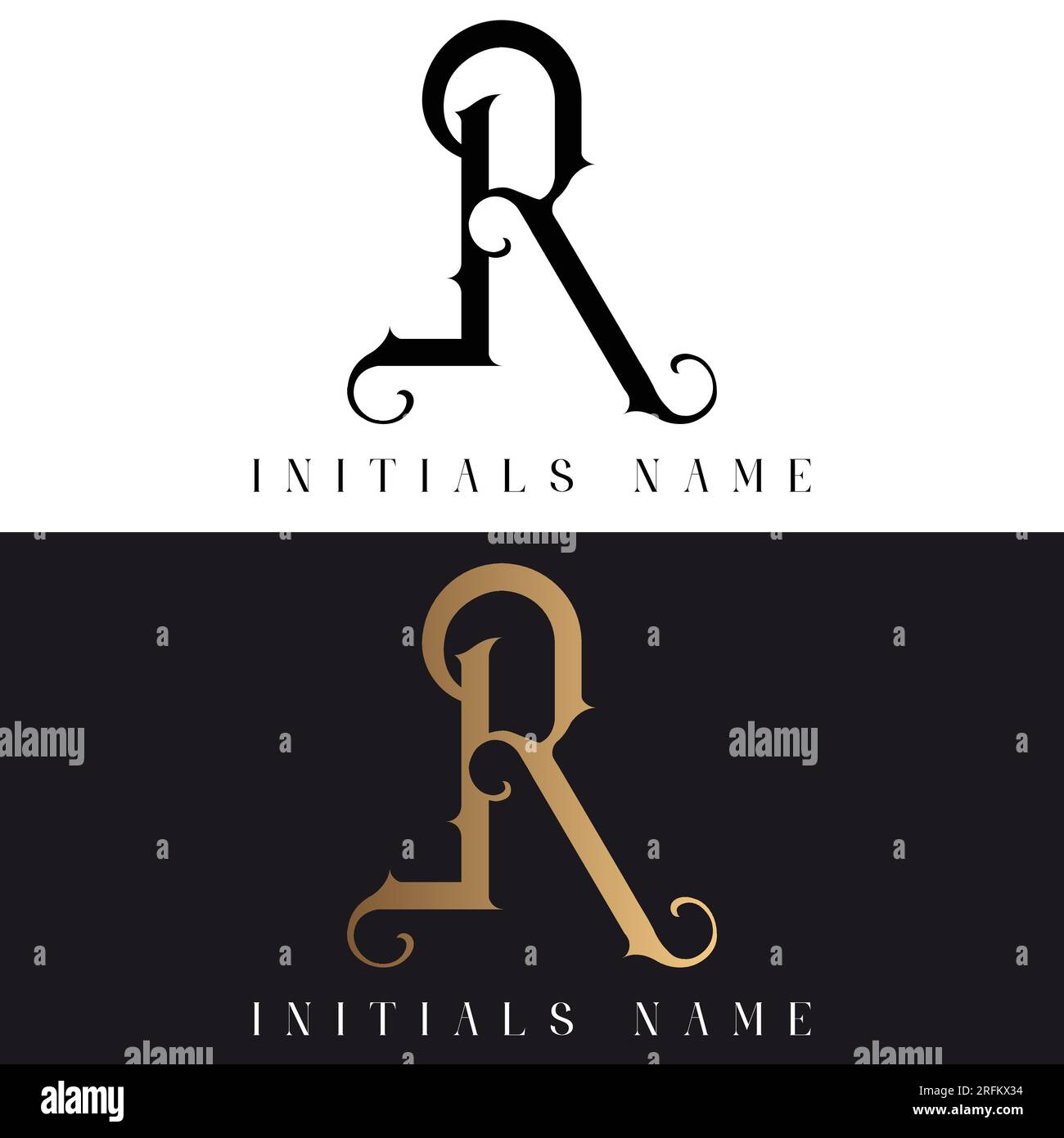 Design con logo lettera di testo monogramma LR o RL iniziale di lusso Illustrazione Vettoriale