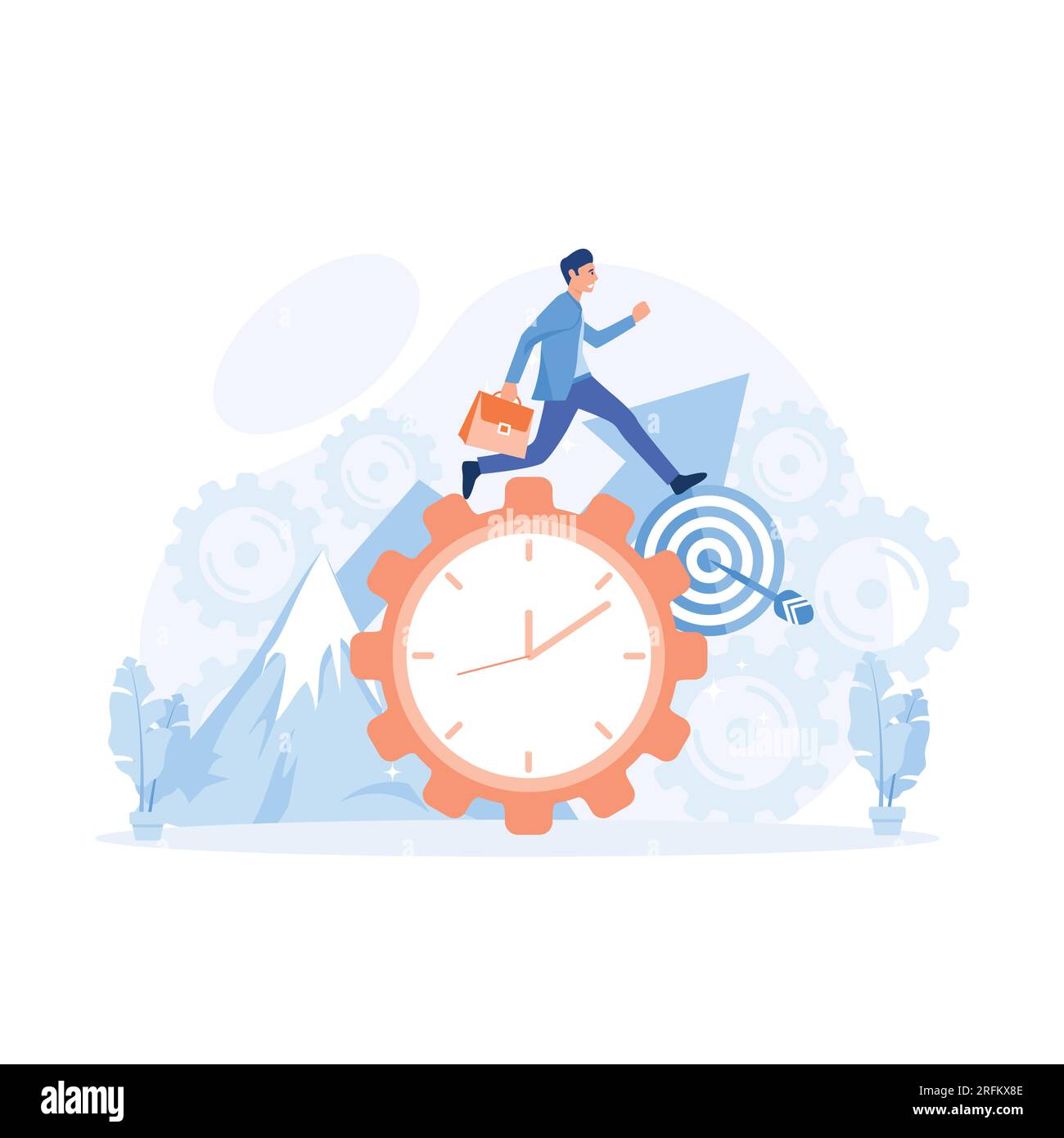 Concetto di gestione del tempo, uomo d'affari corre sotto forma di orologio. illustrazione moderna a vettore piatto Illustrazione Vettoriale
