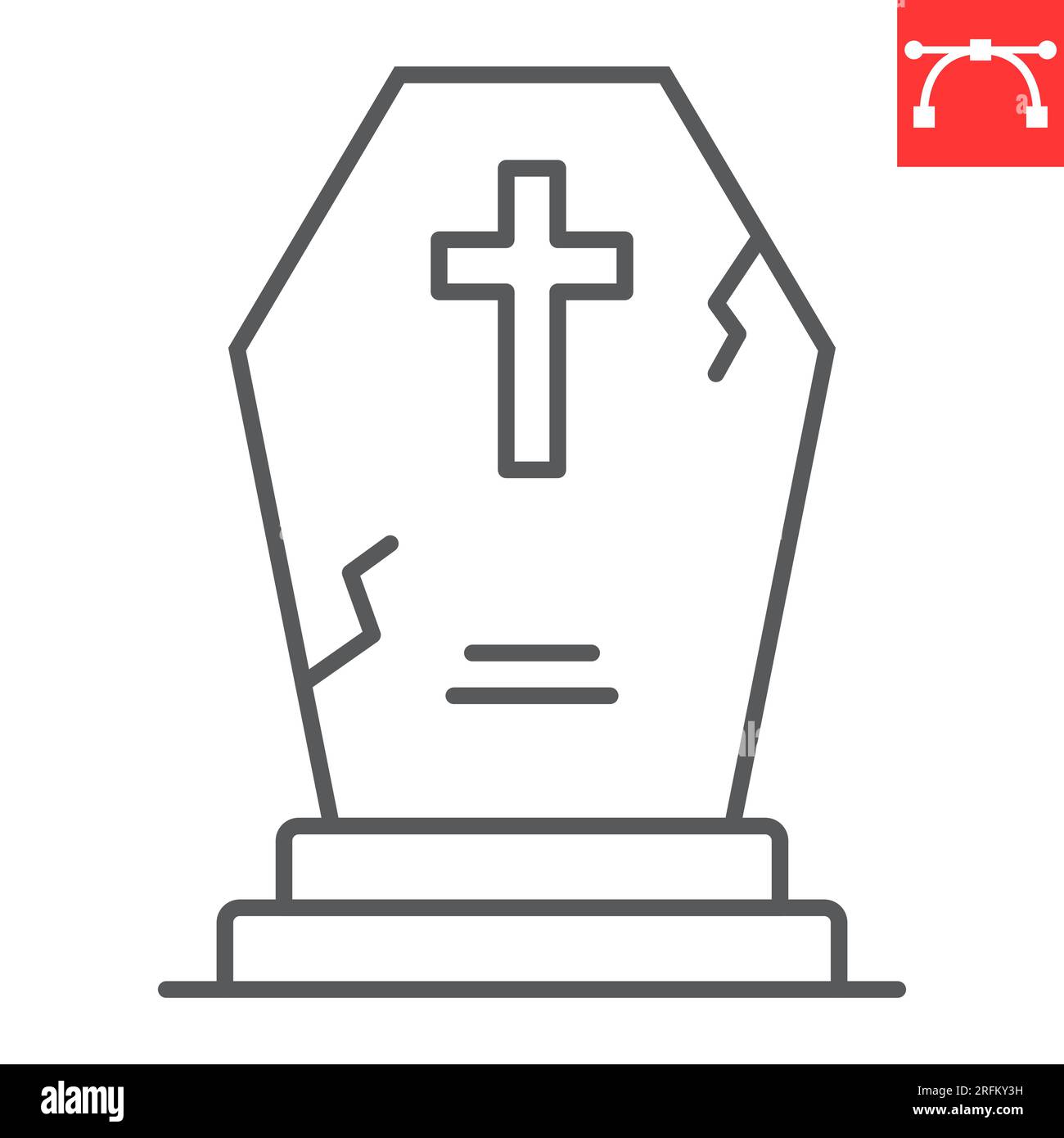 Icona della linea Tombstone, halloween e festività, icona vettoriale di headstone, grafica vettoriale di lapide, segno di contorno del tratto modificabile, eps 10. Illustrazione Vettoriale