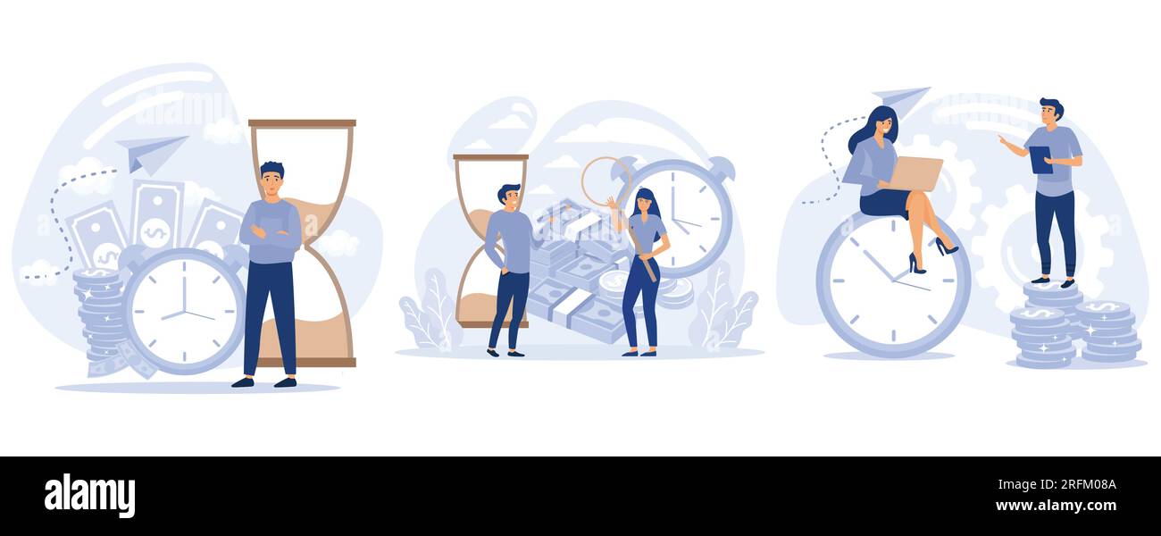 Spese aziendali, Project Financial Profit Management, Time Management Working Process Productivity. Discussione sugli utili finanziari, il tempo è Mo Illustrazione Vettoriale