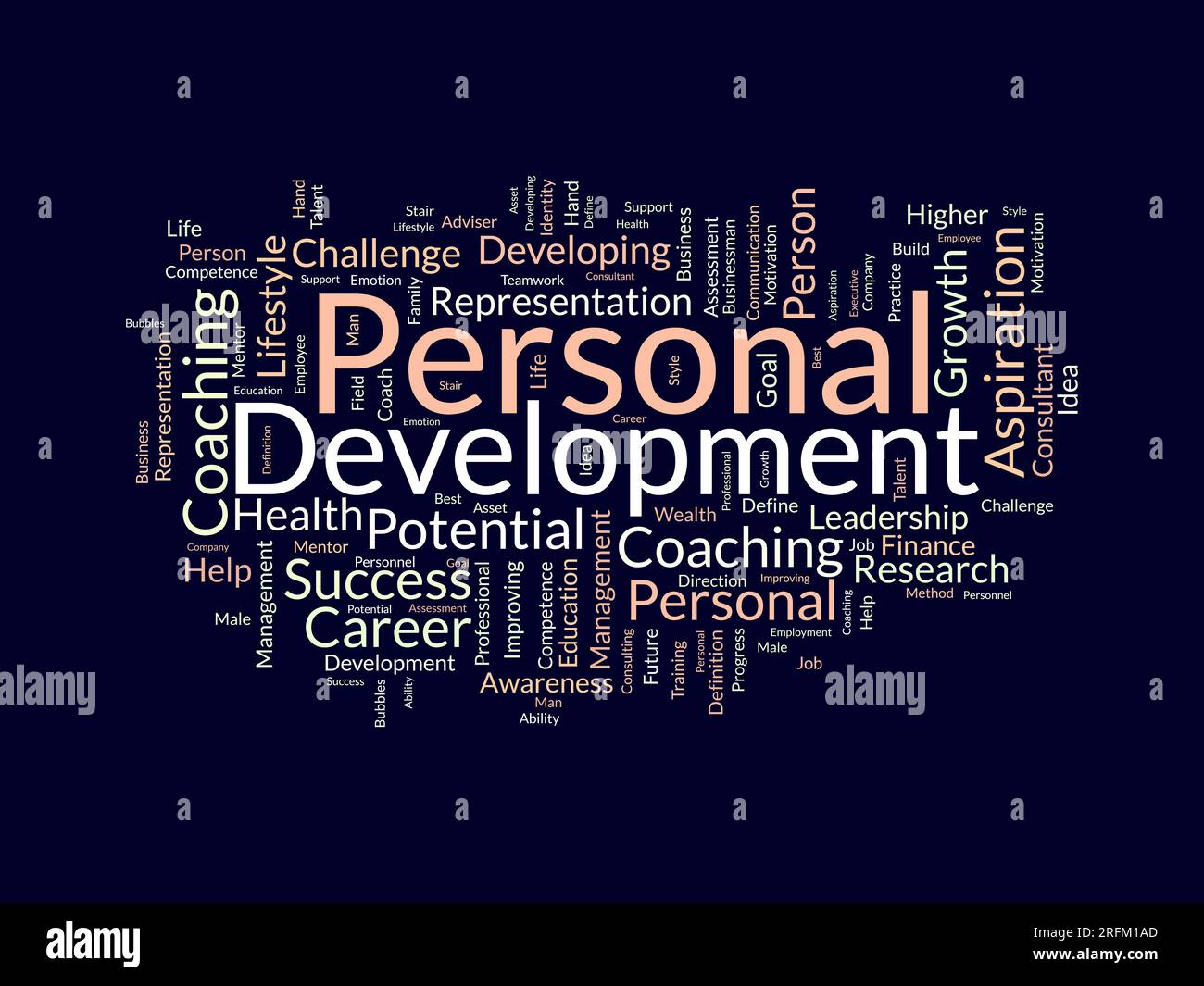 Concetto di background Word cloud per lo sviluppo personale. Crescita professionale con il miglioramento delle aspirazioni personali. illustrazione vettoriale. Illustrazione Vettoriale