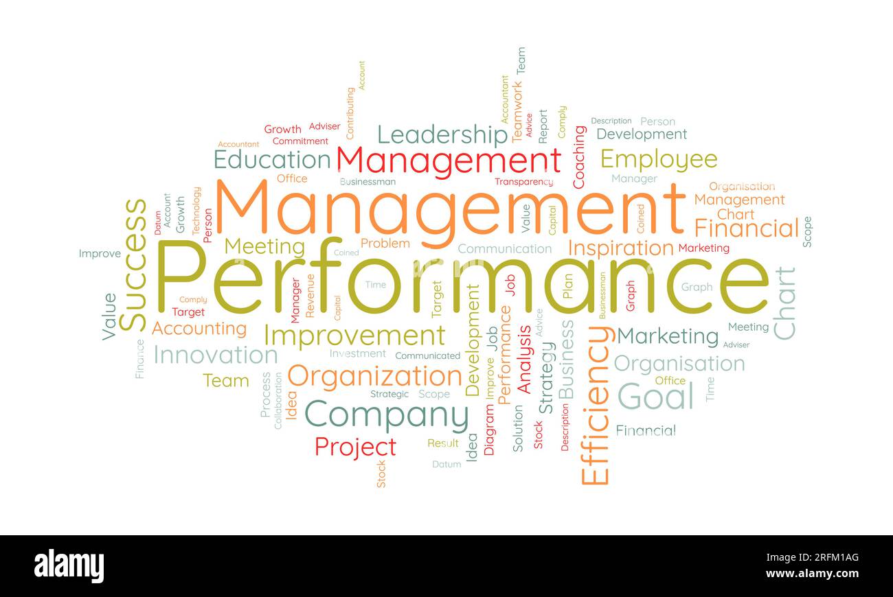 Concetto di background di Word cloud per la gestione delle prestazioni. Strategia di avanzamento dell'impegno dei dipendenti per l'efficienza del coaching aziendale. illustrazione vettoriale. Illustrazione Vettoriale