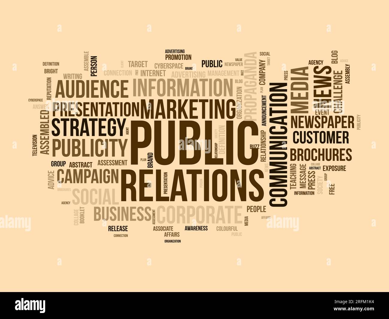 Concetto di background cloud Word per le pubbliche relazioni. Comunicazione aziendale, campagna aziendale e media marketing. strategia di promozione della pubblicità. v Illustrazione Vettoriale