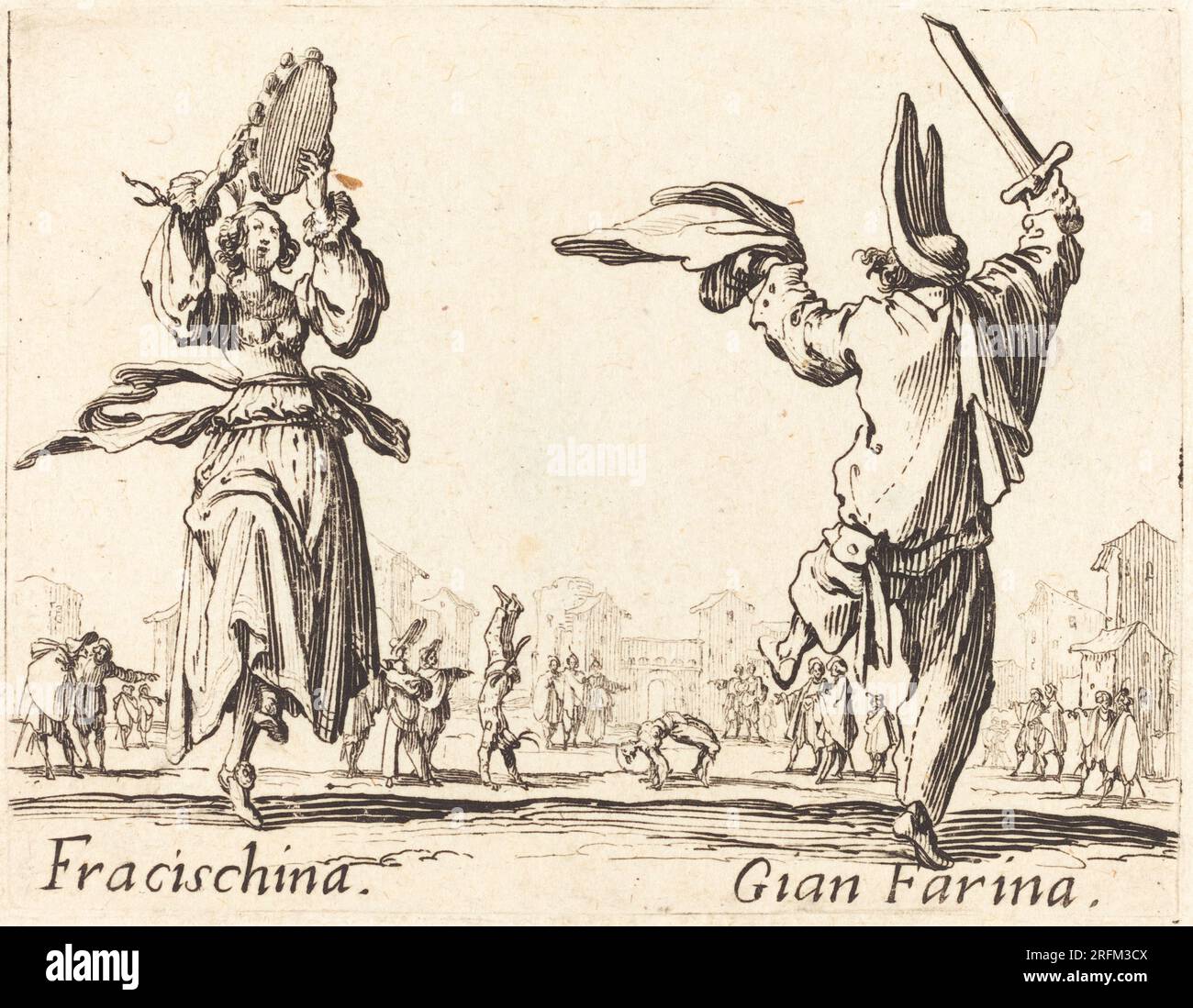 "Jacques Callot, Fracischina e Gian Farina, c. 1622, incisione, Collezione Rosenwald, 1946.21.212" Foto Stock