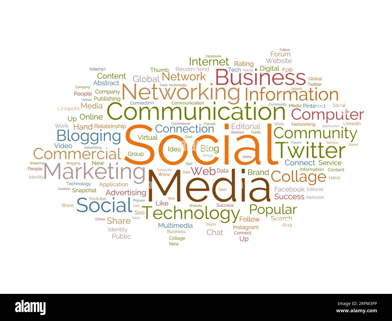 Concetto di background di Word cloud per i social media. Progresso globale della comunicazione online con il successo del social networking. illustrazione vettoriale. Illustrazione Vettoriale