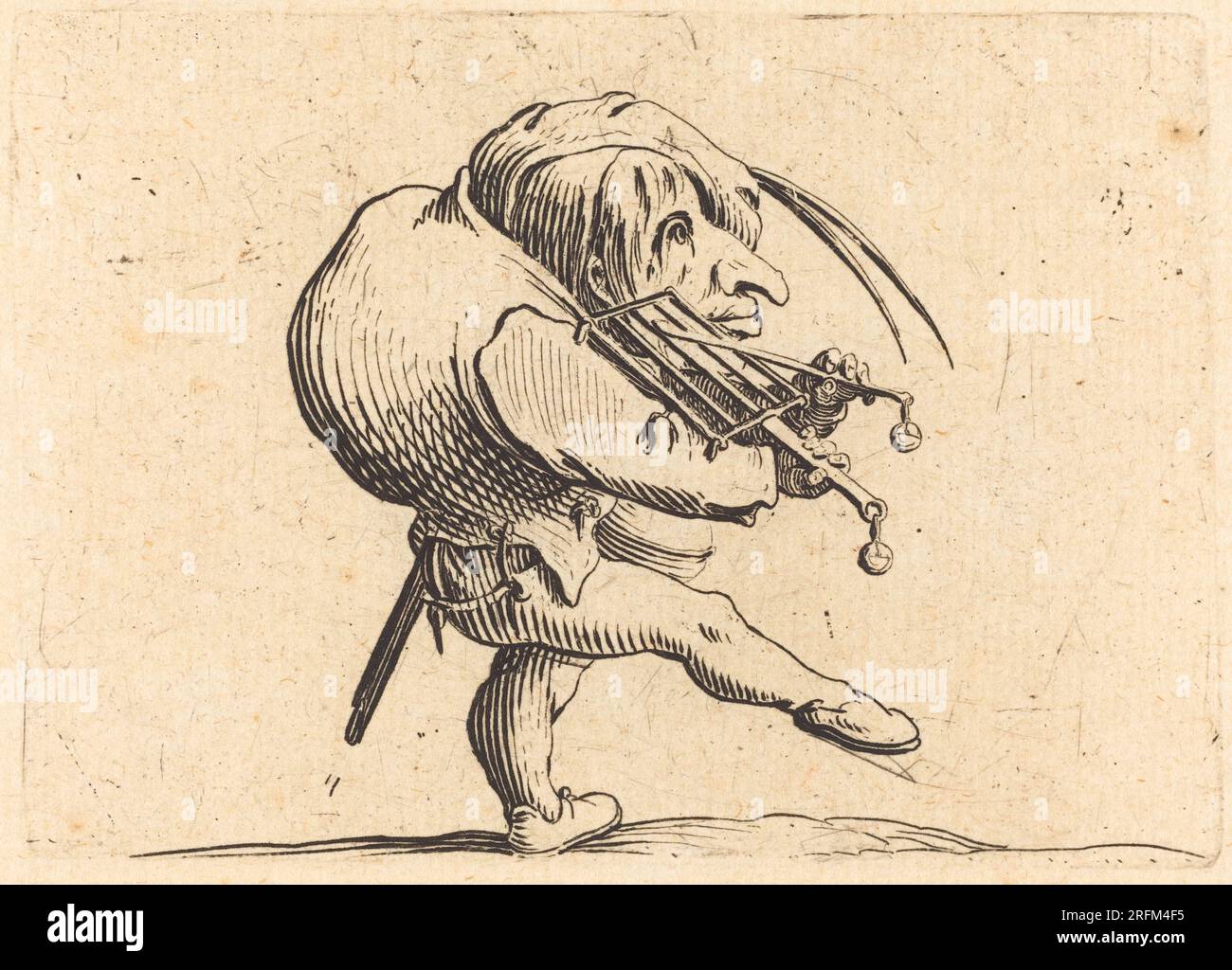 "Jacques Callot, Man Scrraping a Grill, c. 1622, incisione e incisione//una delle quattro stampe su foglio di carta loreninese non tagliato (1949.5,260.a-d), Rosenwald Collection, 1949.5,260.a" Foto Stock