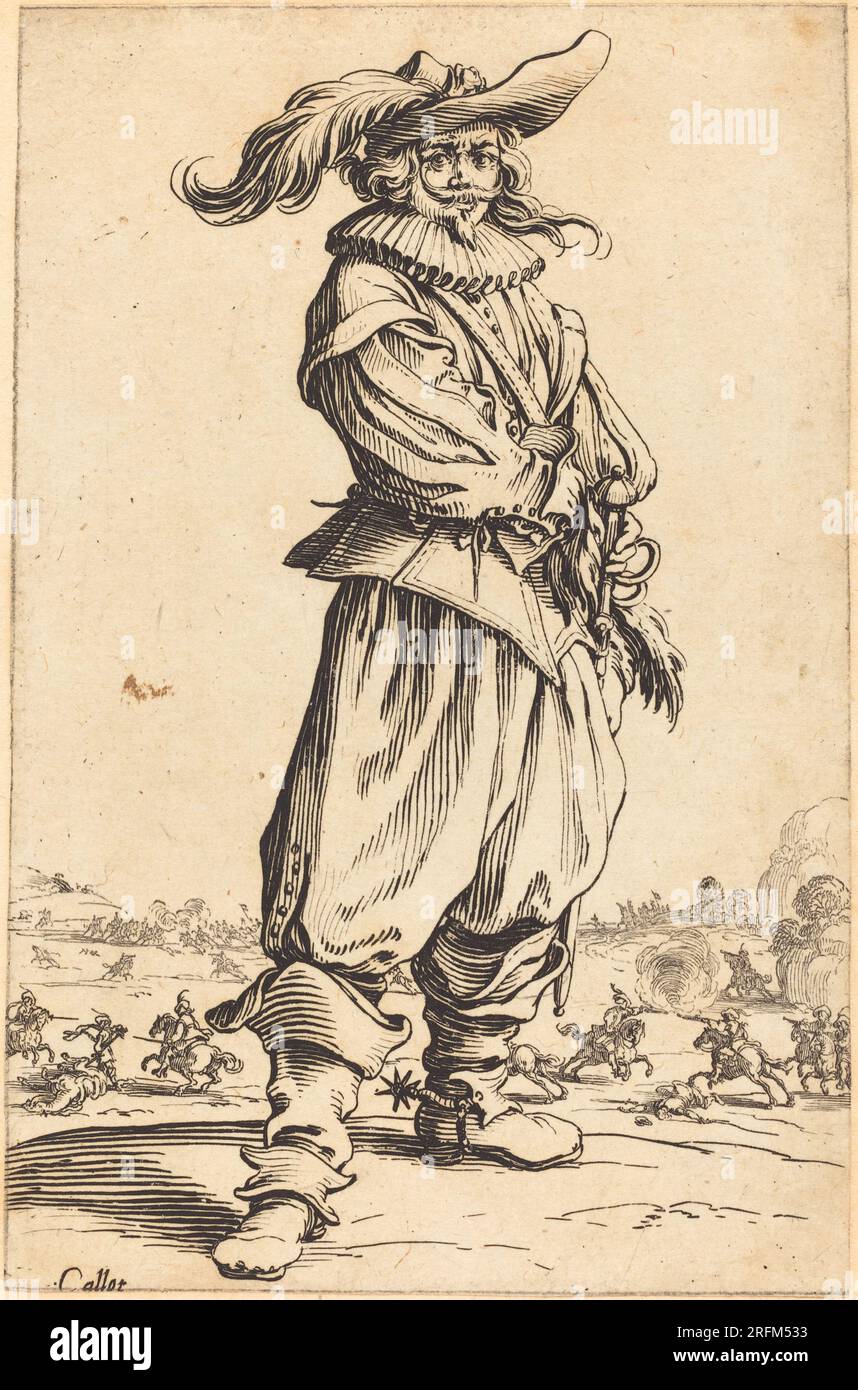 "Jacques Callot, Soldier with feathered Hat, c. 1620/1623, Etching, Rosenwald Collection, 1949.5,403" Foto Stock