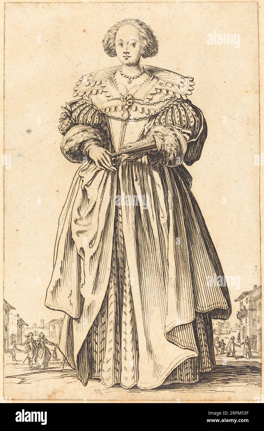 "Jacques Callot, Noble Woman with fan, c. 1620/1623, Etching, Rosenwald Collection, 1949.5,406" Foto Stock