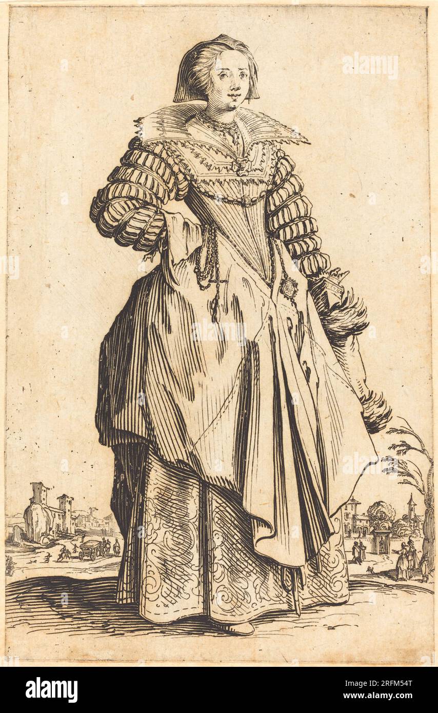 "Jacques Callot, Noble Woman with Large Collar, c. 1620/1623, Etching, Rosenwald Collection, 1949.5,410" Foto Stock