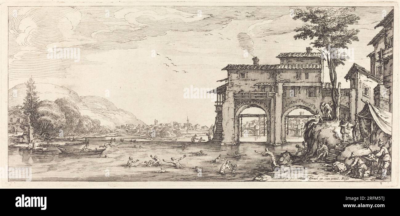 Jacques Callot, The Bathers, probabilmente c. 1630, incisione, piastra: 11,7 x 25,3 cm (4 5/8 x 9 15/16 pollici), R.L. Baumfeld Collection, 1969.15.38' Foto Stock Jacques Callot, The Bathers, probabilmente c. 1630, incisione, piastra: 11,7 x 25,3 cm (4 5/8 x 9 15/16 pollici), R.L. Baumfeld Collection, 1969.15.38' Foto Stock