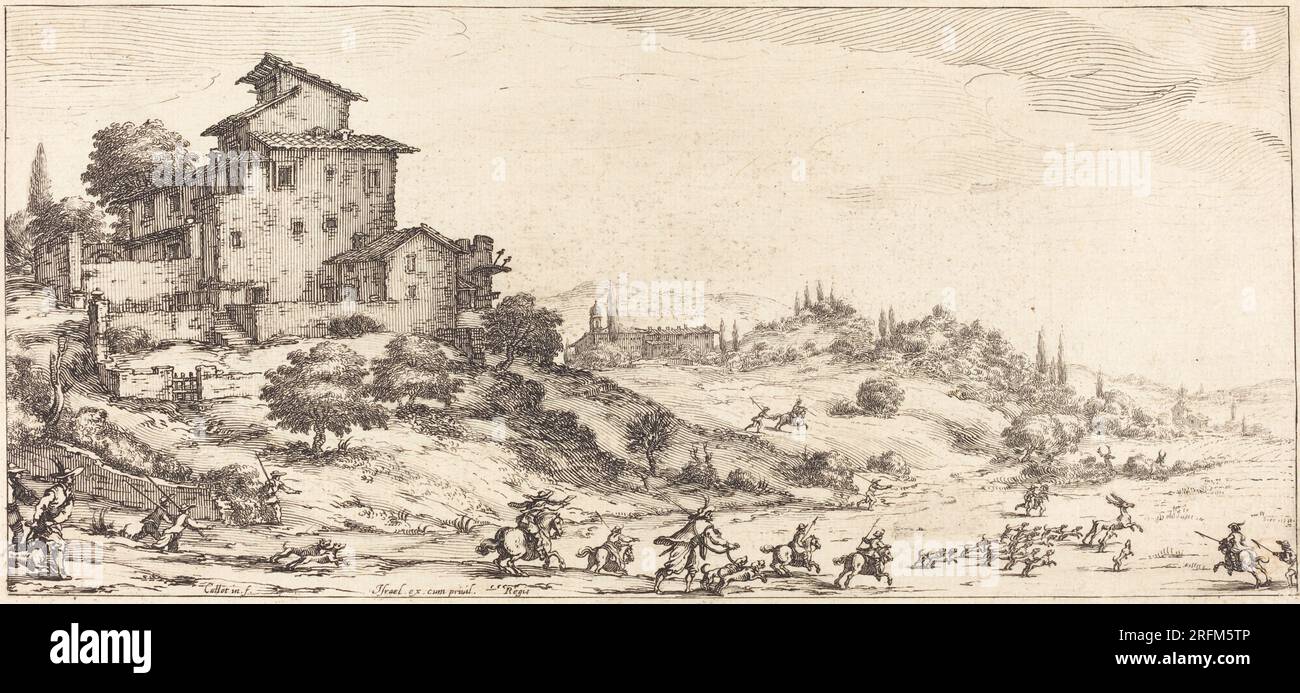 Jacques Callot, la caccia al cervo, probabilmente c. 1630, incisione, piastra: 11,7 x 25,1 cm (4 5/8 x 9 7/8 pollici), R.L. Baumfeld Collection, 1969.15.39' Foto Stock