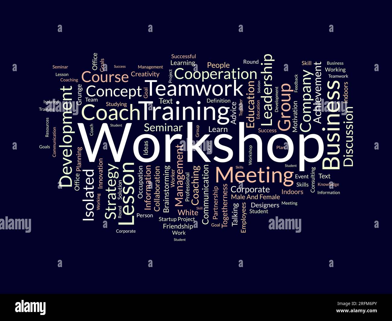 Concetto di background Word cloud per Workshop. Seminario di formazione aziendale per il concetto informativo di brainstorming dei dipendenti. illustrazione vettoriale. Illustrazione Vettoriale