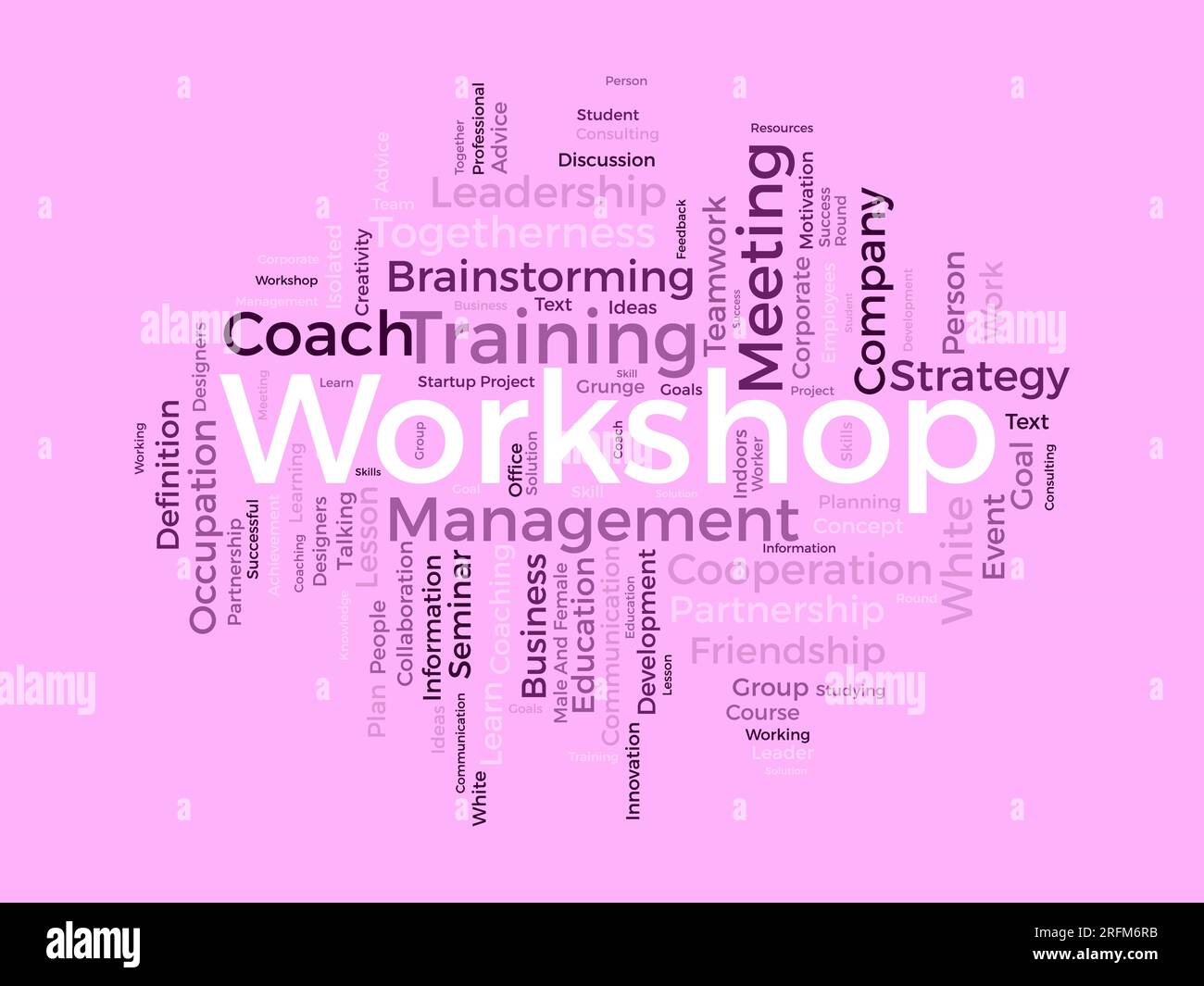 Concetto di background Word cloud per Workshop. Seminario di formazione aziendale per il concetto informativo di brainstorming dei dipendenti. illustrazione vettoriale. Illustrazione Vettoriale