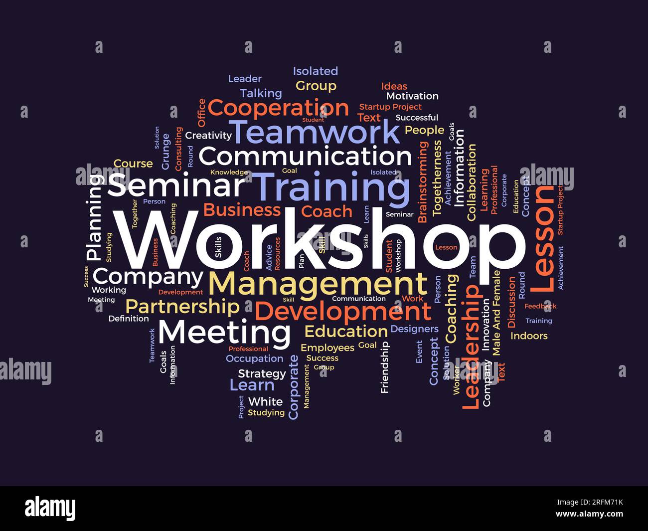 Concetto di background Word cloud per Workshop. Seminario di formazione aziendale per il concetto informativo di brainstorming dei dipendenti. illustrazione vettoriale. Illustrazione Vettoriale