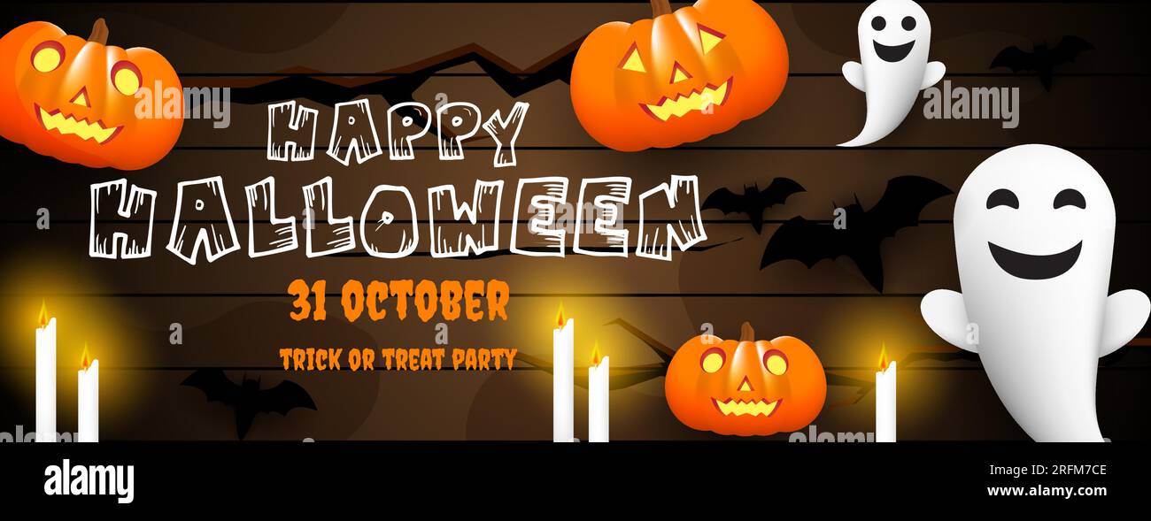 striscione happy halloween con elemento halloween o oggetto decorativo Illustrazione Vettoriale