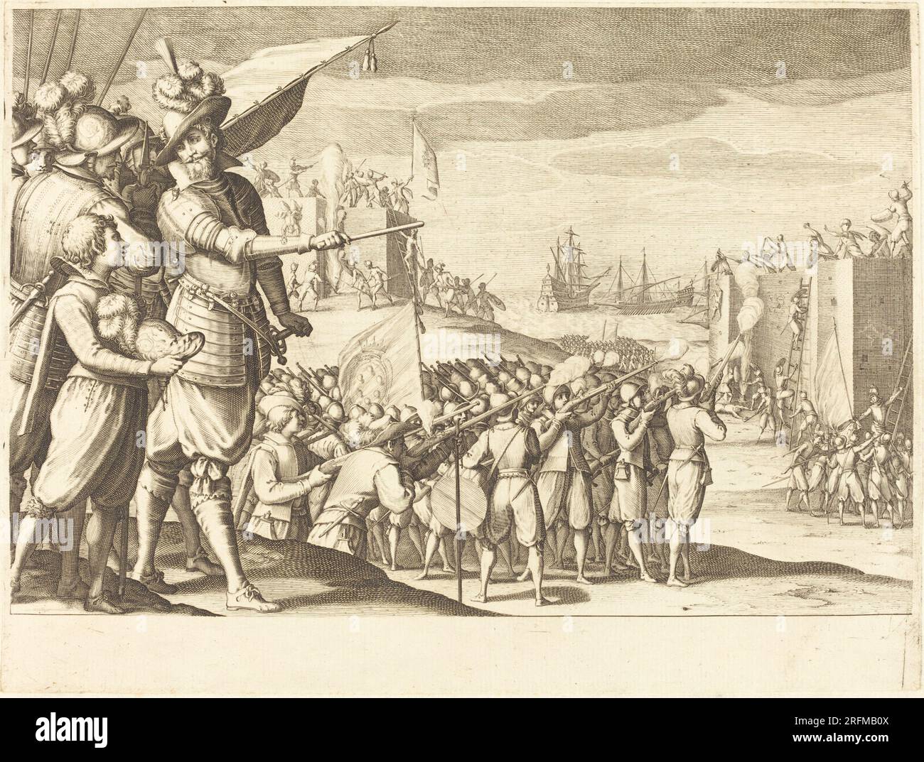 "Jacques Callot, Assault on Two Fortresses, c. 1614, incisione su carta posata [restrike], trasferito dalla Biblioteca del Congresso, 1986.50.116" Foto Stock