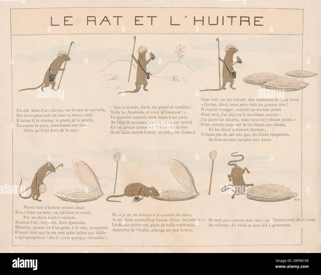 Il Rat e l'Oyster. Tavola illustrata da Louis-Maurice Boutet de Monvel e pubblicata su "la Fontaine: Fables choisies pour les enfants" di Plon, Nourrit et Cie (Parigi), nel 1888. Foto Stock