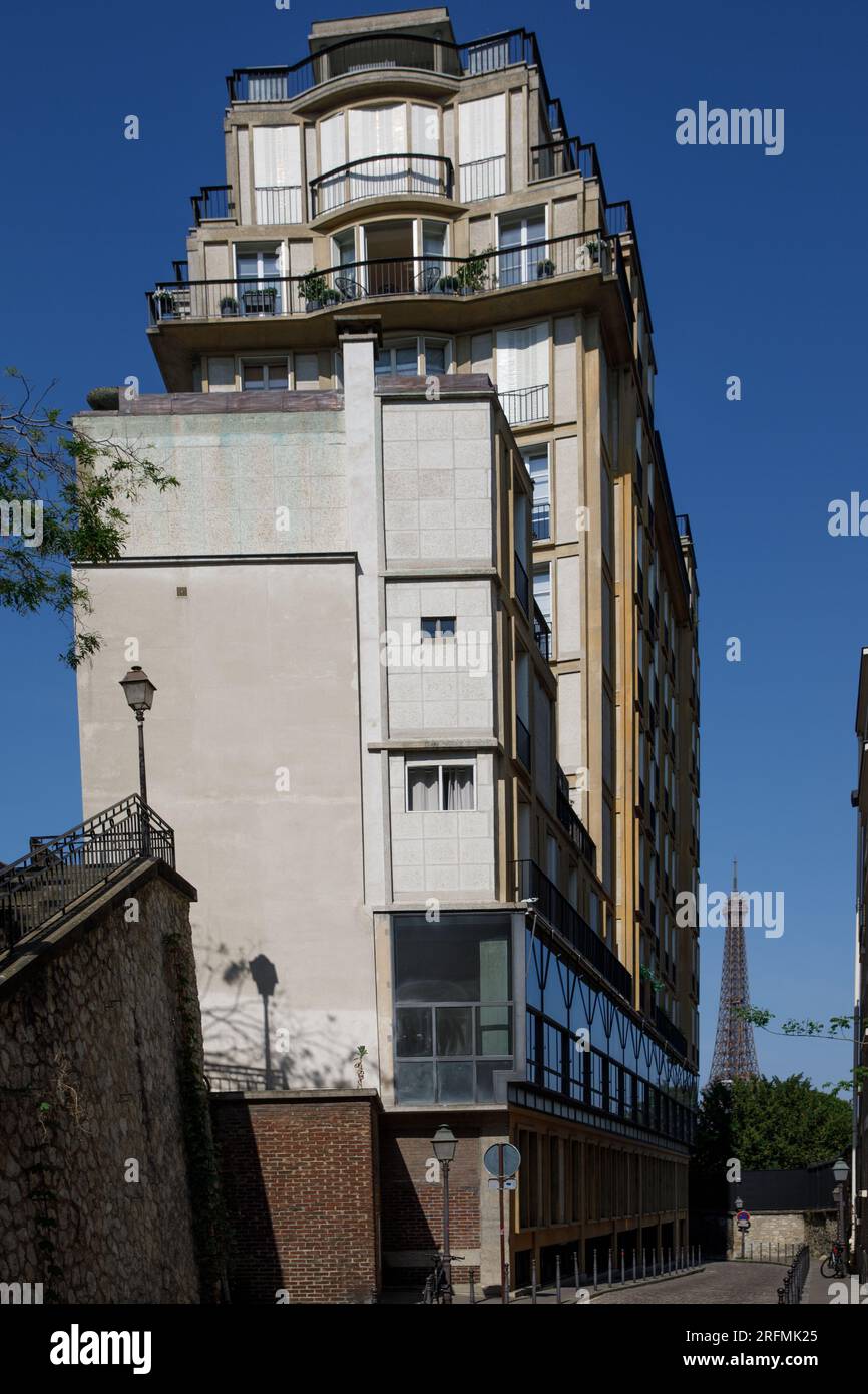 Francia, regione Ile-de-France, 16° arrondissement di Parigi, Rue Raynouard, edificio di Auguste Perret e Rue Berton Foto Stock