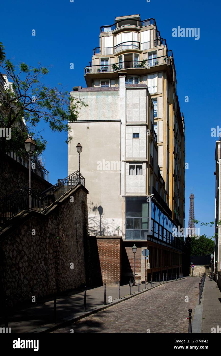 Francia, regione Ile-de-France, 16° arrondissement di Parigi, Rue Raynouard, edificio di Auguste Perret e Rue Berton Foto Stock