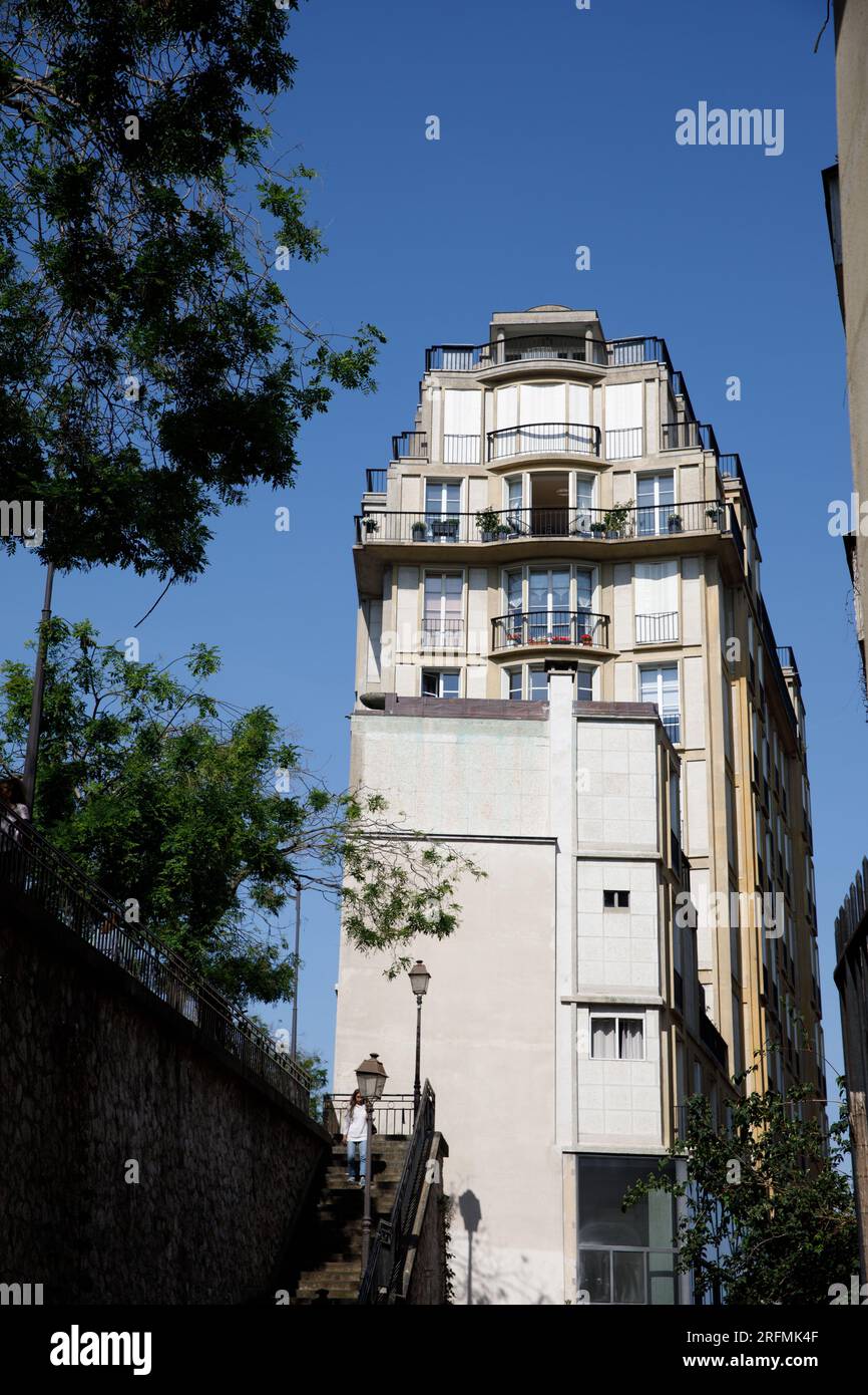 Francia, regione Ile-de-France, 16° arrondissement di Parigi, Rue Raynouard, edificio di Auguste Perret e Rue Berton Foto Stock