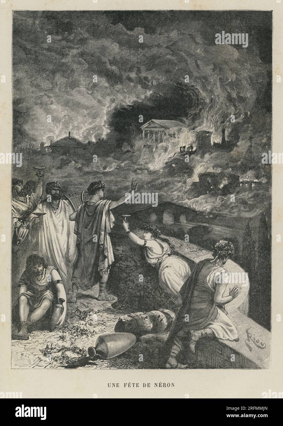 Illustrazione di "Odes et Ballades" che illustra la poesia "un chant de fête de Néron". Illustratore: Edouard Riou. Illustrazione da "oeuvre poétique" (vol. I) e parte di una serie di incisioni pubblicate nel volume XII di "oeuvres Complètes" di Victor Hugo. Libro pubblicato dalla Société anonyme de Publications périodiques P. Mouillot. Foto Stock