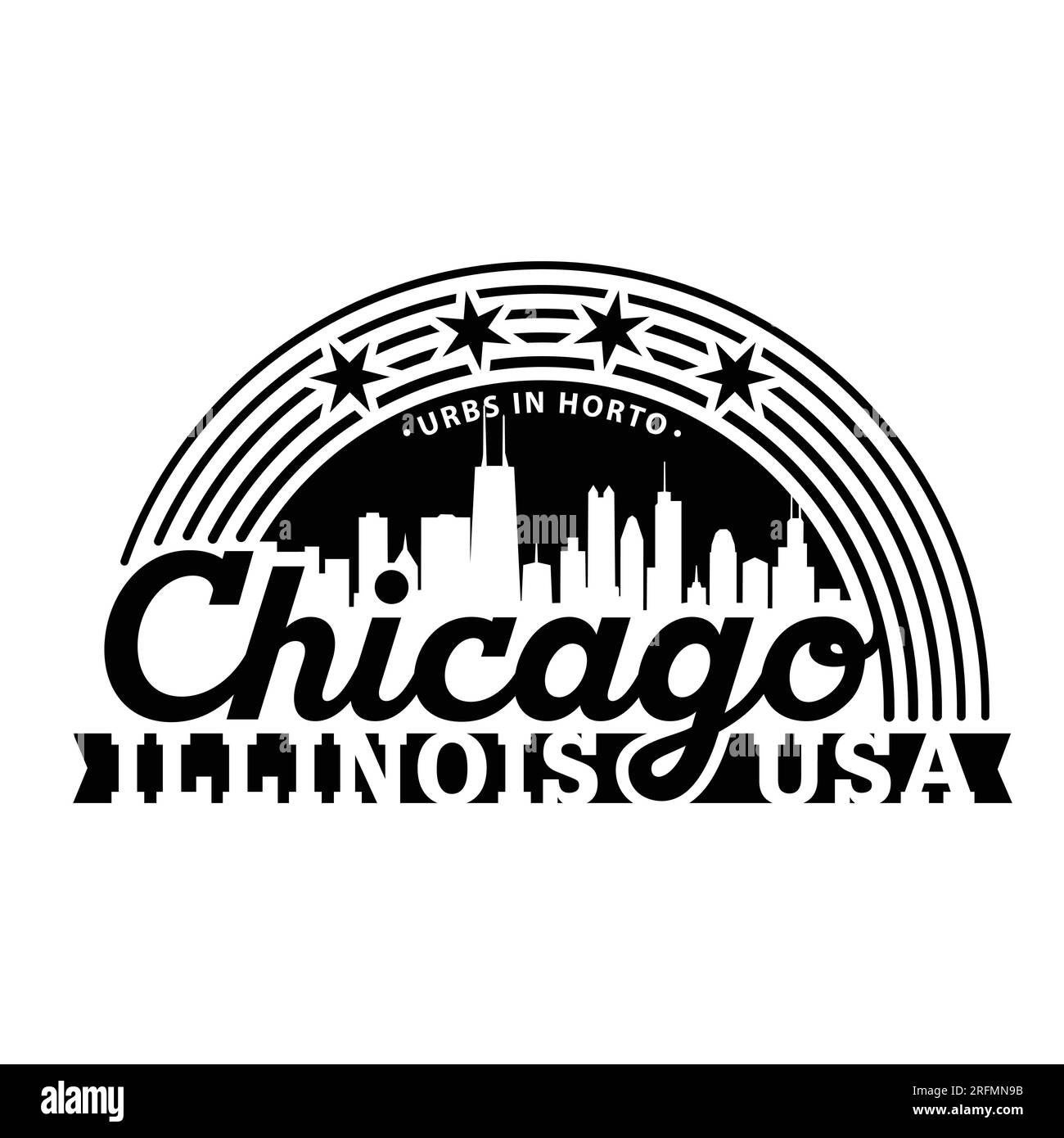 Chicago, Illinois, USA. Modello di design del logo. Vettore e illustrazione. Illustrazione Vettoriale