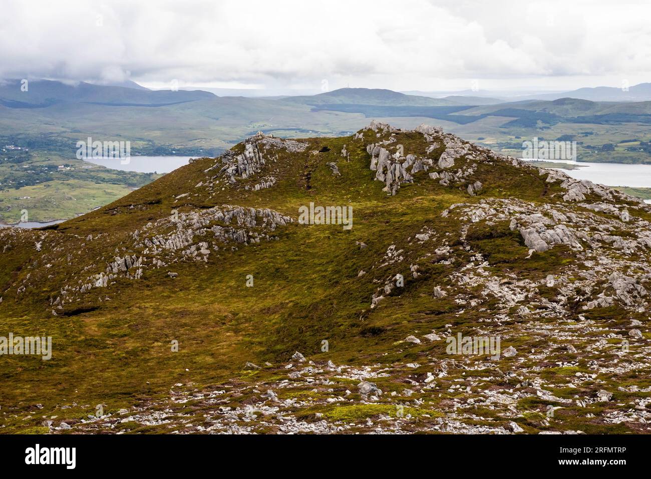Vista panoramica del paesaggio irlandese delle montagne Tully e della natura in estate Foto Stock