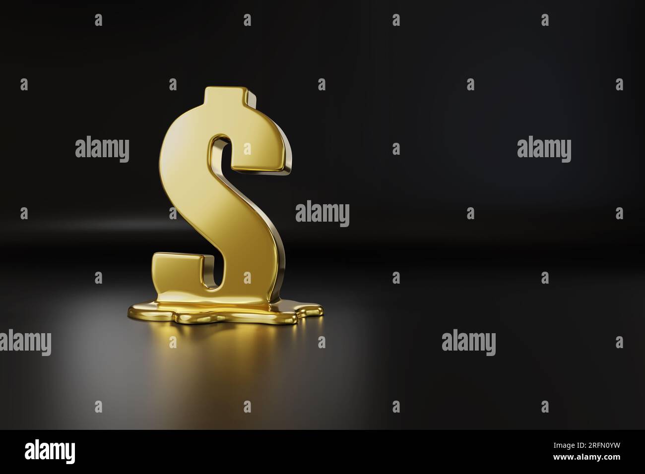 Simbolo del dollaro d'oro che si fonde con spazio di copia. illustrazione 3d. Foto Stock